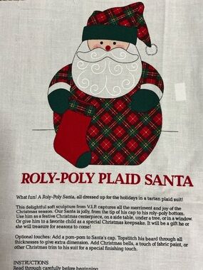 ROLY-POLY PLAID SANTA Cranston Christmas Fabric Panel Holiday Decor Sewing